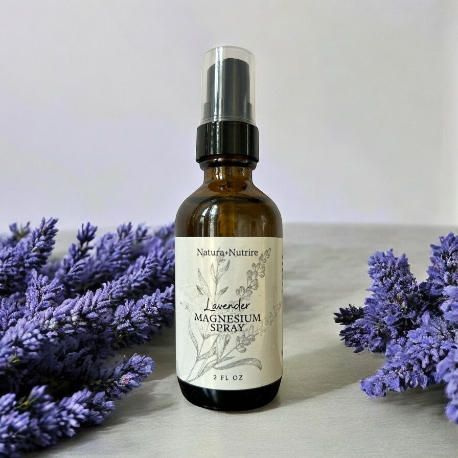 Lavender Magnesium spray with magnesium flowers 