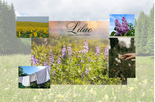 Collage of images with 'Lilac' text and nature scenes.