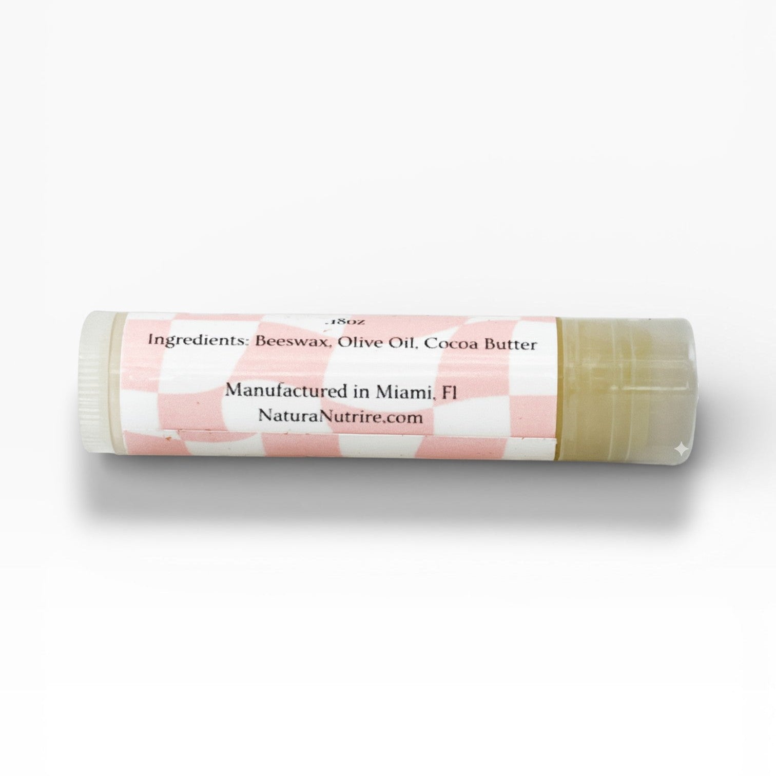 Lip balm with visible branding on a white background